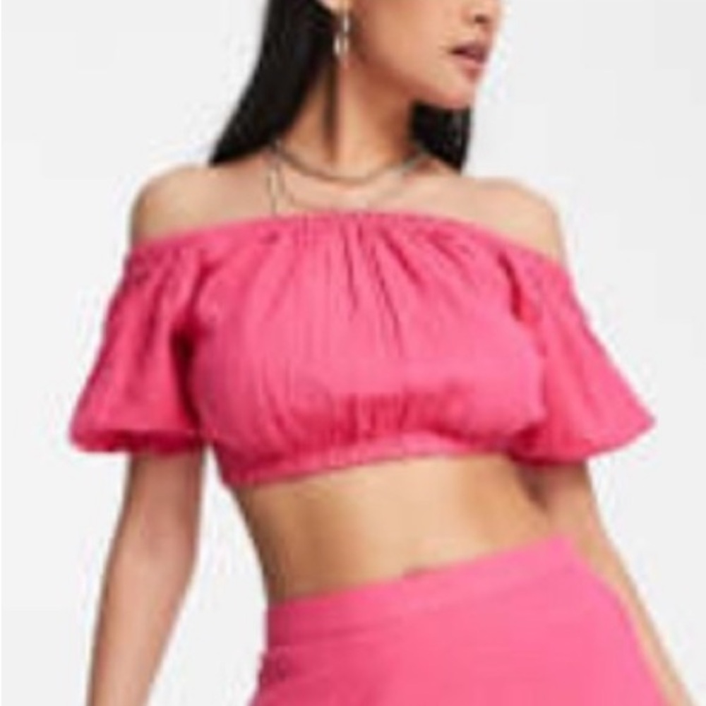 Iisla & bird ASOS hot pink puff sleeve crop top brand new with tags us size 6